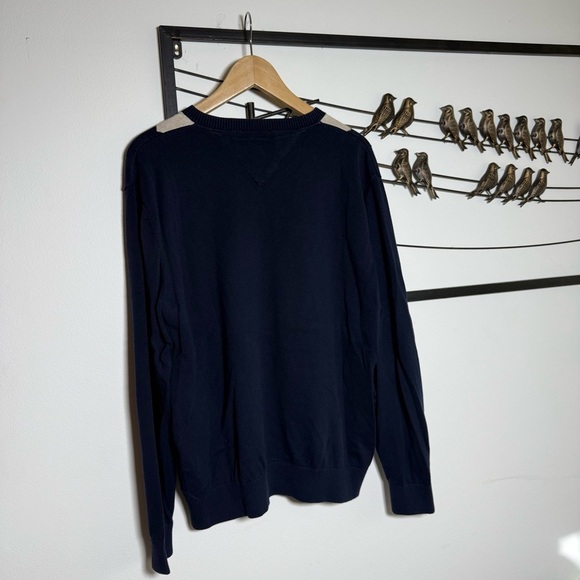 Tommy Hilfiger Mens Navy Beige Argyle V Neck Sweater 100% Cotton Size L - Picture 7 of 7